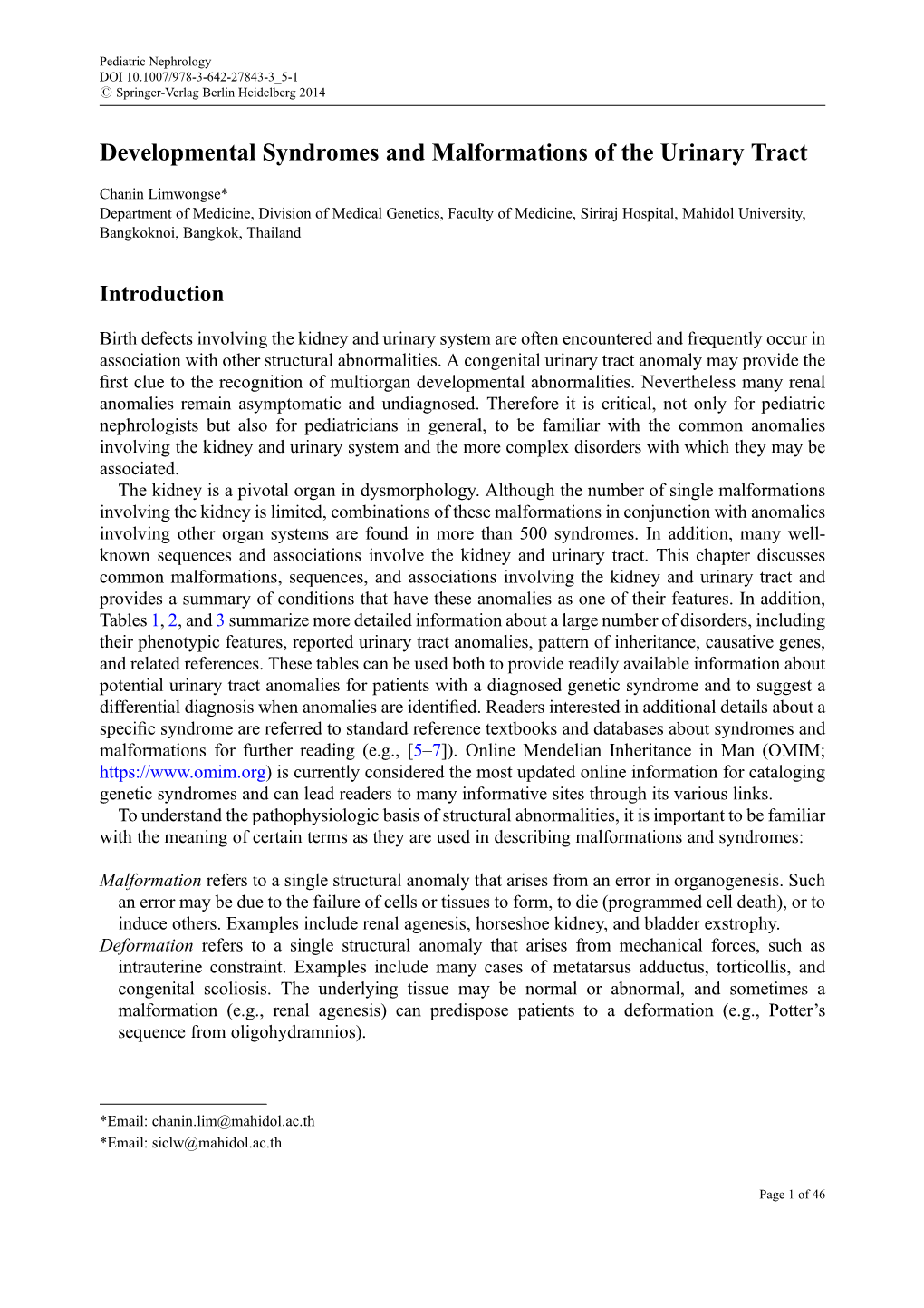 Developmental Syndromes and Malformations of the Urinary Tract