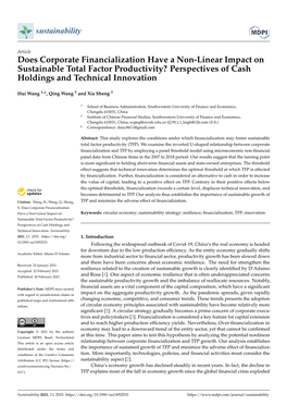 Does Corporate Financialization Have a Non-Linear Impact on Sustainable Total Factor Productivity? Perspectives of Cash Holdings and Technical Innovation