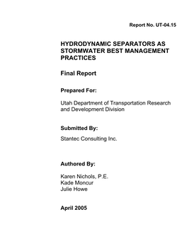 Hydrodynamic Separators As Stormwater Best Management Practices