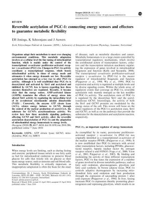 Reversible Acetylation of PGC-1: Connecting Energy Sensors and Effectors to Guarantee Metabolic ﬂexibility