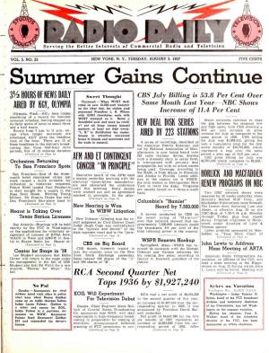 AUGUST 3, 1937 FIVE CENTS Summer Gains Continue