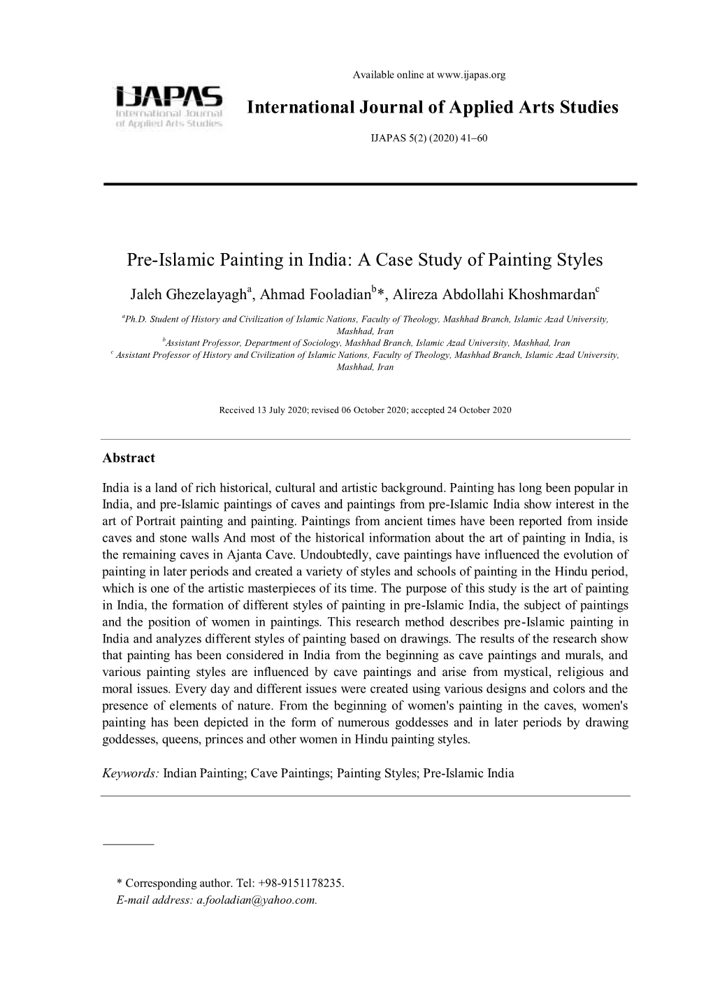 International Journal of Applied Arts Studies Pre-Islamic Painting in India: a Case Study of Painting Styles