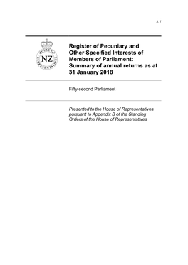 Register of Pecuniary and Other Specified Interests Summary 2018