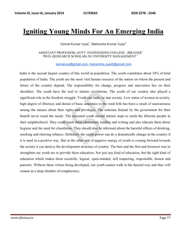 Igniting Young Minds for an Emerging India