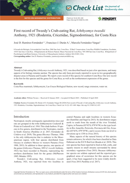 Ichthyomys Tweedii Anthony, 1921 (Rodentia, Cricetidae, Sigmodontinae), for Costa Rica