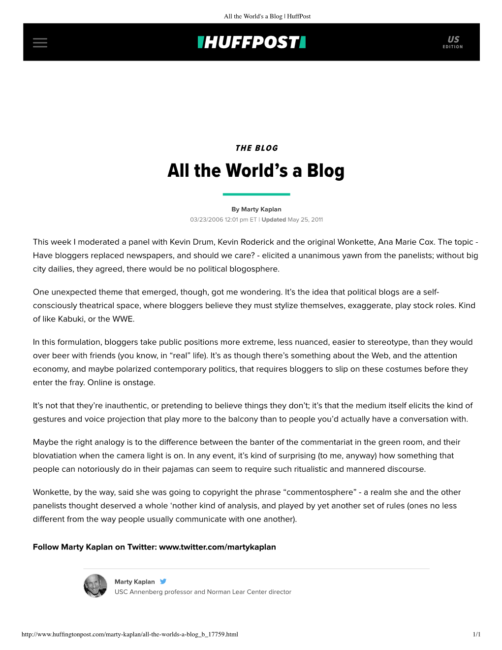 The World's a Blog | Huffpost