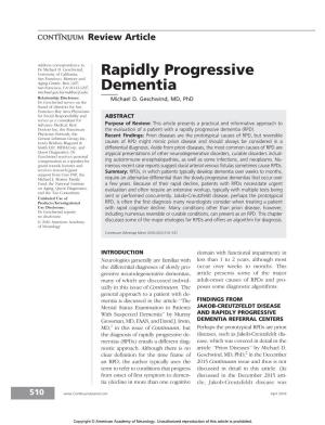 Rapidly Progressive Dementia (RPD)