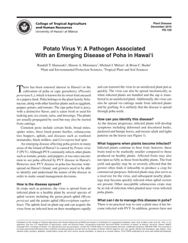 Potato Virus Y: a Pathogen Associated with an Emerging Disease of Poha in Hawai'i