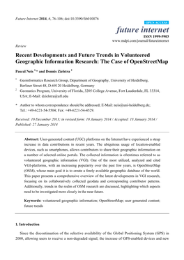 Recent Developments and Future Trends in Volunteered Geographic Information Research: the Case of Openstreetmap