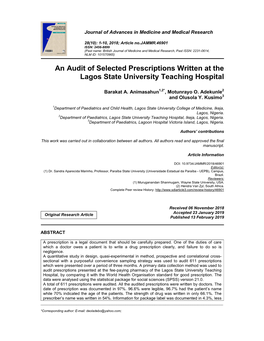 An Audit of Selected Prescriptions Written at the Lagos State University Teaching Hospital