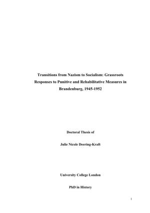 Transitions from Nazism to Socialism: Grassroots Responses to Punitive and Rehabilitative Measures in Brandenburg, 1945-1952