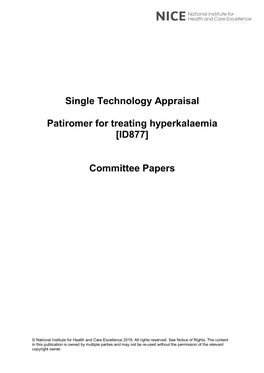 Single Technology Appraisal Patiromer for Treating Hyperkalaemia