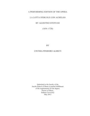 A Performing Edition of the Opera La Lotta D'ercole Con