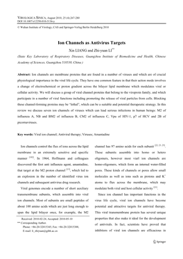 Ion Channels As Antivirus Targets