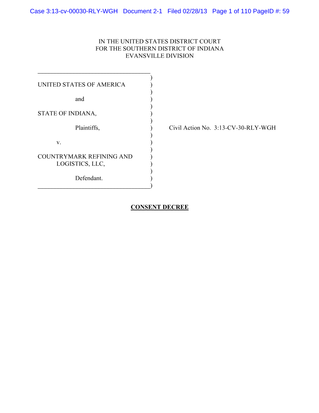 Consent Decree, Countrymark Refining and Logistics;