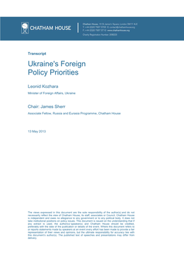 Ukraine's Foreign Policy Priorities