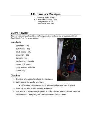 A.H. Karuna's Receipes Curry Powder