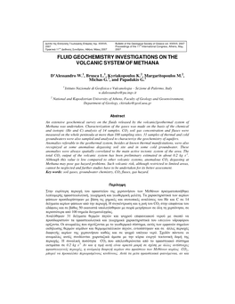 Fluid Geochemistry Investigations on the Volcanic System of Methana