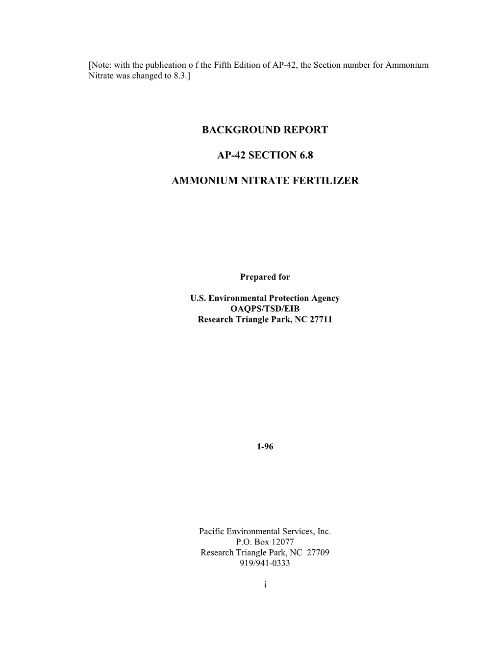 Background Report Ap-42 Section 6.8 Ammonium Nitrate Fertilizer