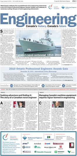 Inside: 2 3 the Ontario Society of Professional Engineers (OSPE) 3 56Professional Engineers Awards Naval History