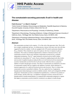 The Somatostatin-Secreting Pancreatic Δ-Cell in Health and Disease