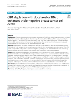 CIB1 Depletion with Docetaxel Or TRAIL Enhances Triple-Negative