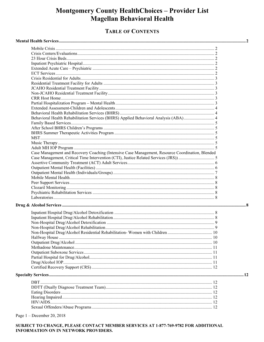 Montgomery County Healthchoices – Provider List Magellan Behavioral Health