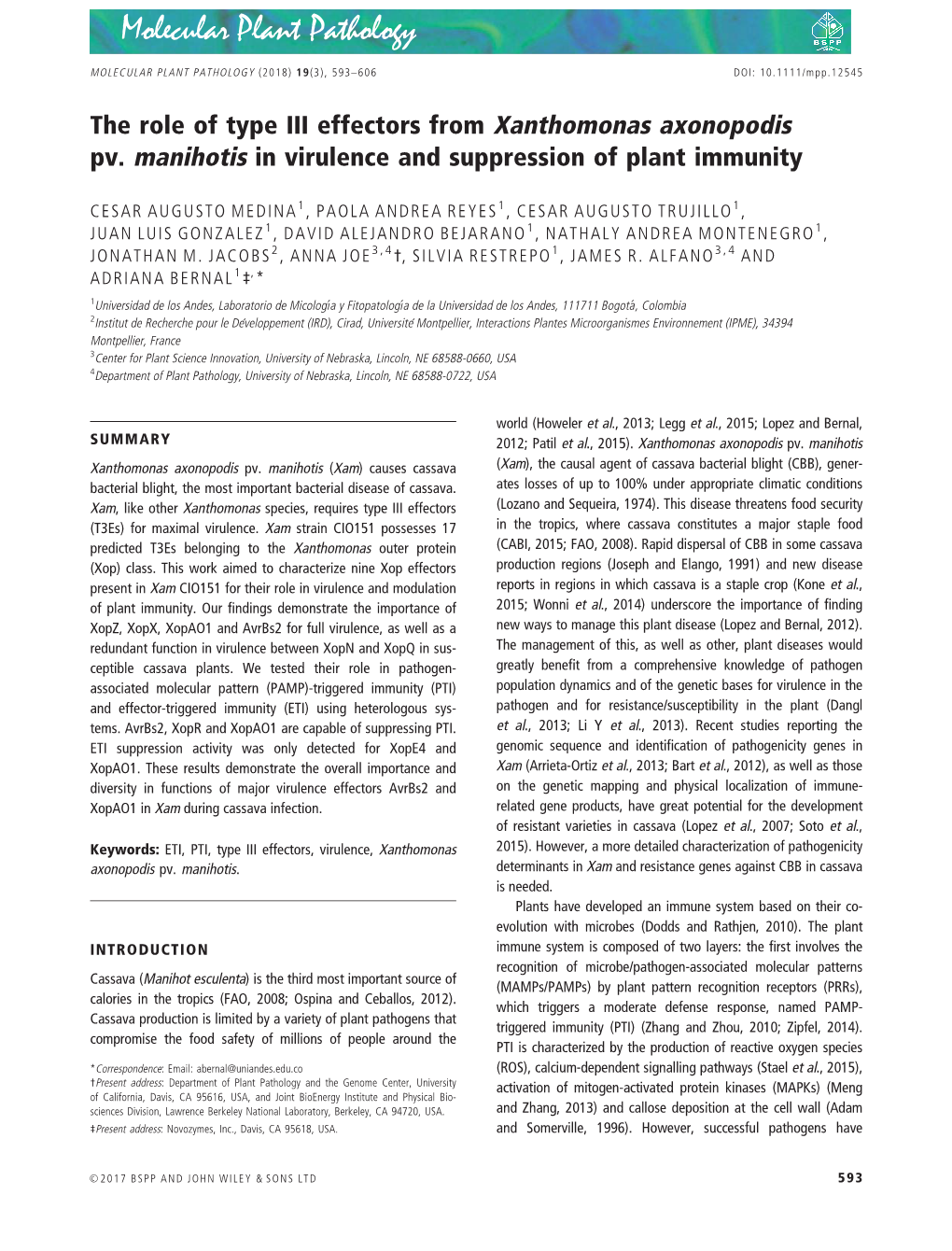 The Role of Type III Effectors from Xanthomonas Axonopodis Pv