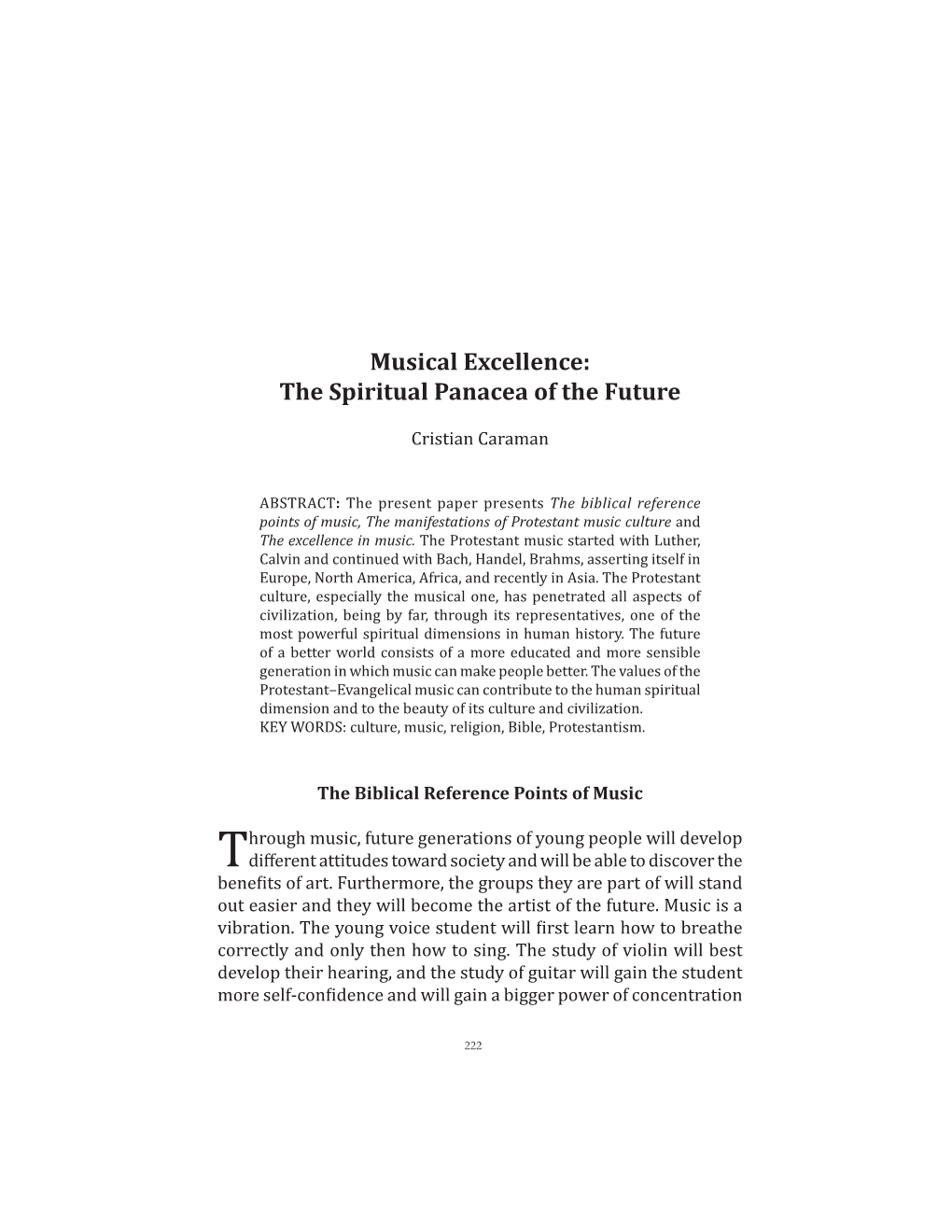 PDF Musical Excellence: the Spiritual Panacea of the Future