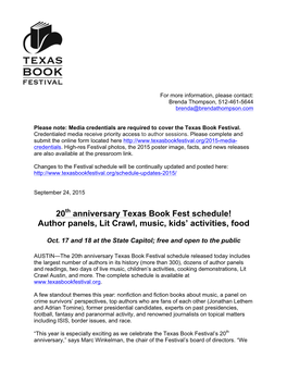 20Th Anniversary Texas Book Fest Schedule! Author Panels, Lit Crawl, Music, Kids’ Activities, Food