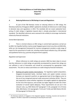 Reducing Reliance on Credit Rating Agency (CRA) Ratings Action Plan Singapore