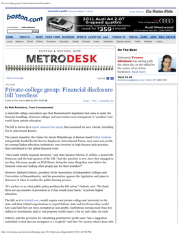 Private-College Group: Financial Disclosure Bill 'Needless'