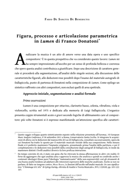 Figura, Processo E Articolazione Parametrica in Lumen Di Franco Donatoni *