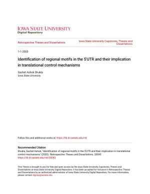 Identification of Regional Motifs in the 5'UTR and Their Implication In
