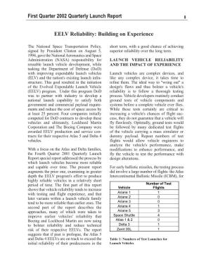 EELV Reliability: Building on Experience First Quarter 2002