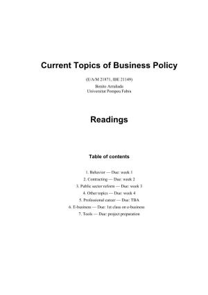 Current Topics of Business Policy Readings