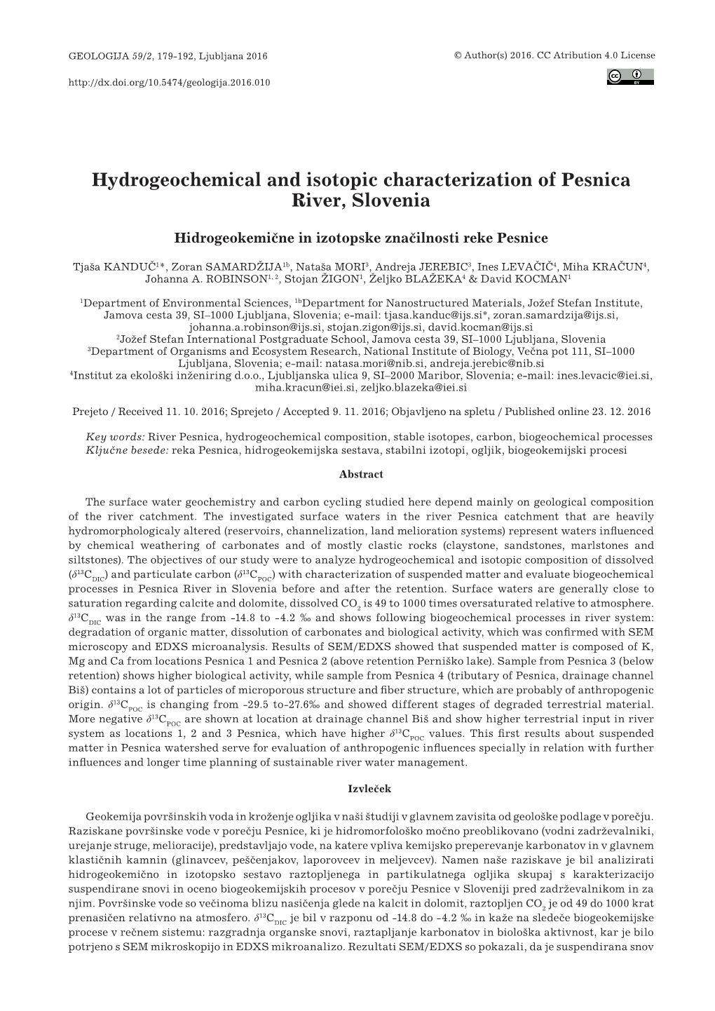 Hydrogeochemical and Isotopic Characterization of Pesnica River, Slovenia