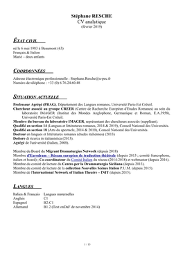 Stéphane RESCHE CV Analytique (Février 2019)