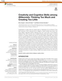 Creativity and Cognitive Skills Among Millennials: Thinking Too Much and Creating Too Little