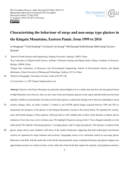 Characterising the Behaviour of Surge and Non-Surge Type Glaciers in the Kingata Mountains, Eastern Pamir, from 1999 to 2016