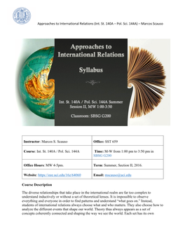 Approaches to International Relations (Int. St. 140A – Pol