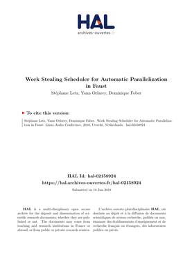 Work Stealing Scheduler for Automatic Parallelization in Faust Stéphane Letz, Yann Orlarey, Dominique Fober