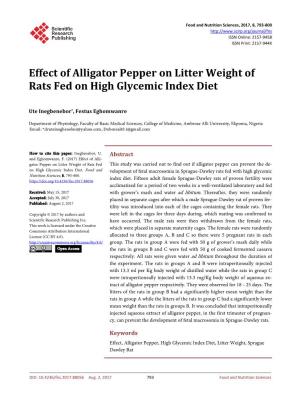 Effect of Alligator Pepper on Litter Weight of Rats Fed on High Glycemic Index Diet