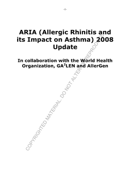 ARIA (Allergic Rhinitis and Its Impact on Asthma) 2008 Update