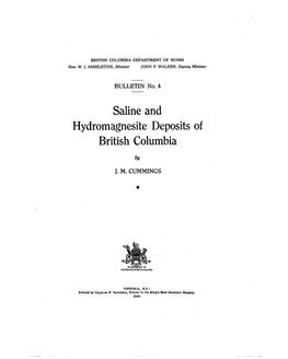 Saline and Hydromagnesite Depos 'Its O British Columbia