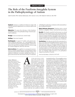 The Role of the Fusiform-Amygdala System in the Pathophysiology of Autism