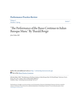 "The Performance of the Basso Continuo in Italian Baroque Music