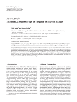 Review Article Imatinib: a Breakthrough of Targeted Therapy in Cancer