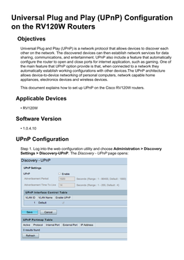 Universal Plug and Play (Upnp) Configuration on the RV120W Routers