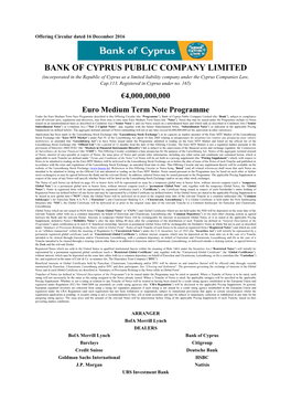 19 December 2016 Euro Medium Term Note Programme Offering Circular 1.38 MB